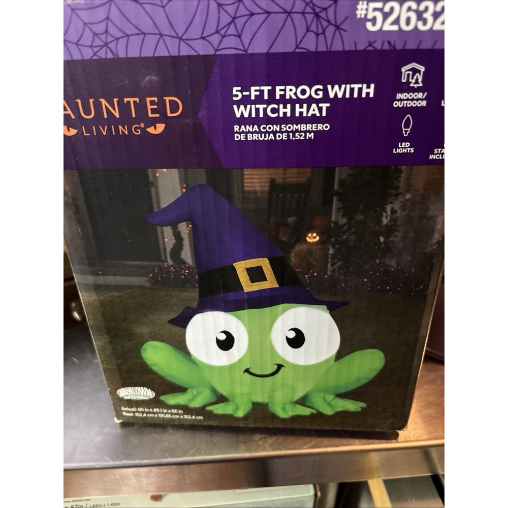Gemmy Halloween Haunted Living 5ft Inflatable Frog with Witch Hat Tested Works